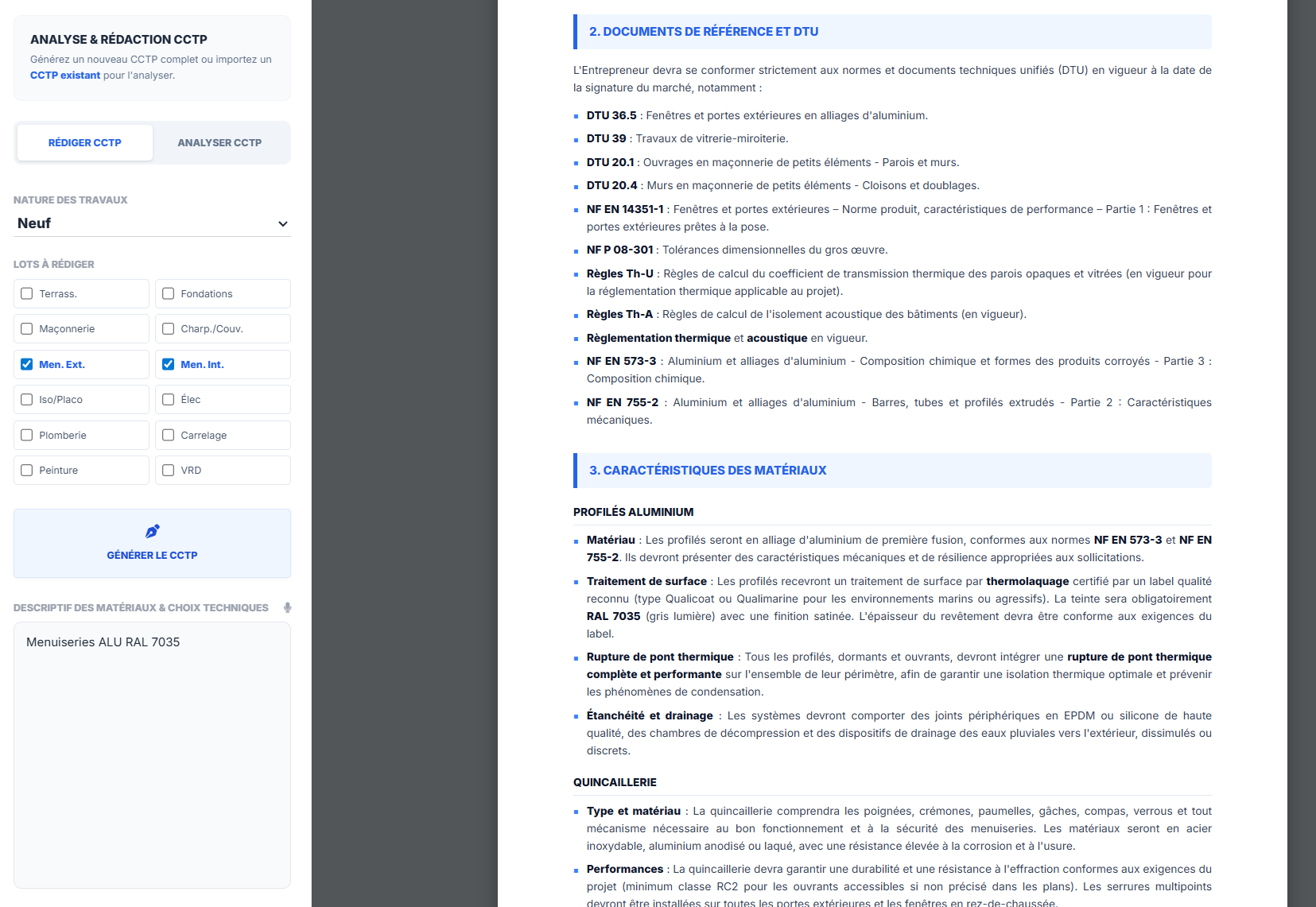 Génération de CCTP