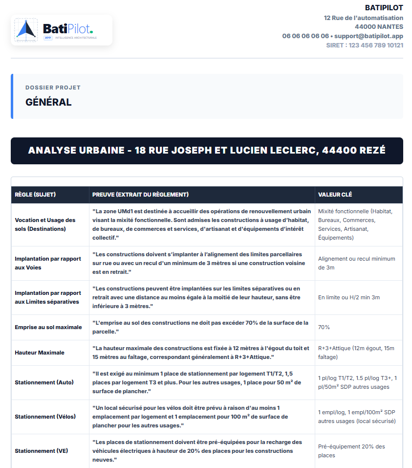 Interface de chargement et d'analyse d'un règlement de PLU sur Klysia